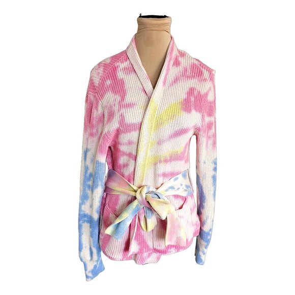 525 America Tie Die Wrap Front Tie Knit Cotton Cardigan Sz XS - Picture 1 of 13